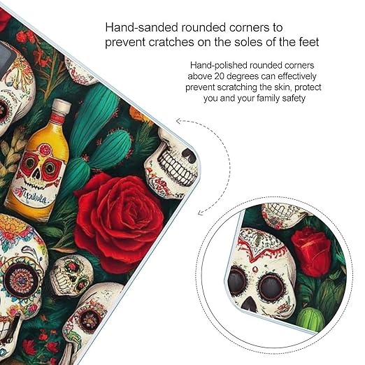Women's Digital Bathroom Weighing Scale Automatic Switch Energy Saving Scale Smart Scale For Body Weight Vintage Day of Dead Sugar Skulls Rose Flowers Cactus