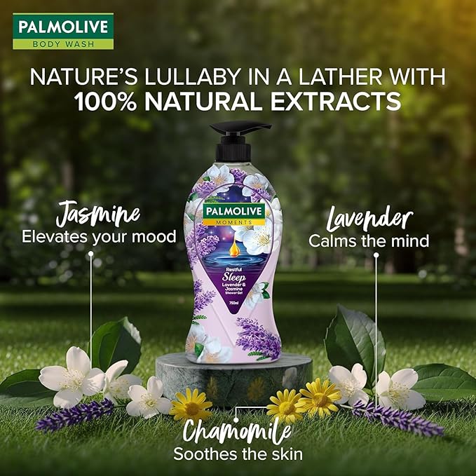 Restful Sleep Body Wash 750ml Natural Lavender Jasmine Chamomile Extracts pH Balanced Paraben Free Silicone Free