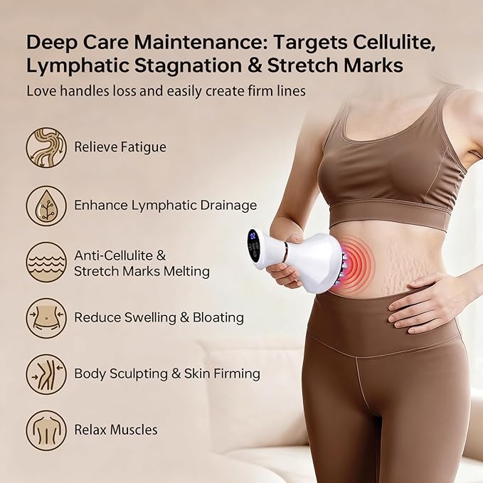 Lymphatic Drainage Massager4-in-1 Electric Body Sculpting BrushHelps Reduce Stretch Marks&ampCellulite for RelaxationMulti-Speed Anti Cellulite Massage Tool for Belly Legs Arms(White)