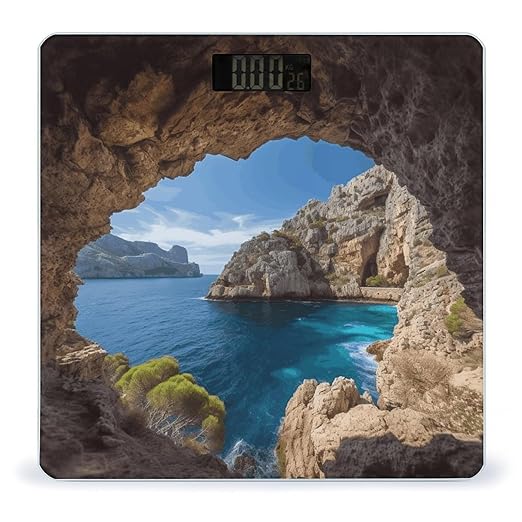 Arch in Mallorca Spain Scale for Body Weight Anti-Slip Tempered Glass Digital Bathroom Scales Clear LCD Display Weighing Scale Safe Rounded Corners Smart Scales