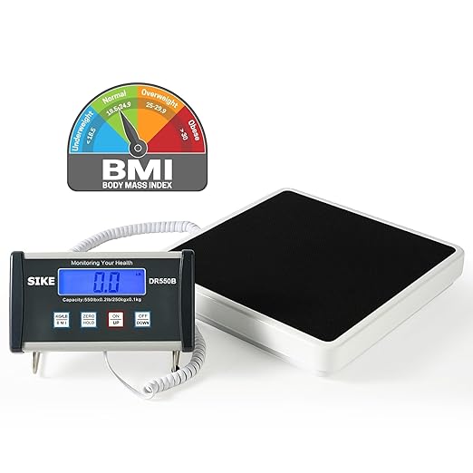 SIKE Digital Physician BMI Scale Medical Floor Scale for Body Weight 550 lb Limit Professional Weight Scale Portable Easy to Read Digital Display Heavy Duty 12.5 x 12 Platform