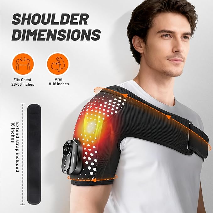 Cordless Shoulder Heating Pad with Massager with Detachable RemoteShoulder Massage Wrap with 6 Heating Levels 5 Vibration Modes Rotator Massager for Pain Relieffor Men &amp Women