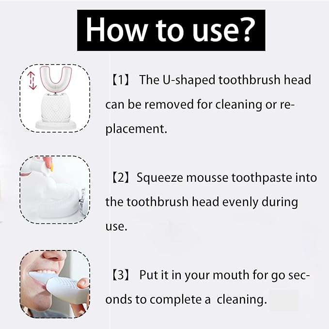 Ultrasonic Toothbrush for Adults - Automatic Electric Toothbrush with Soft Bristles Rechargeable Portable 30'' Automatic Timer Wireless Charging Washable for Travel &amp Home Use (Black)