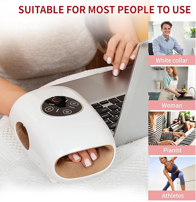 Hand massager with heating and pressure functions: This hand massager features customizable modes finger stretching function and intelligent timer—Daily Comfort for Women Men Home Office Use