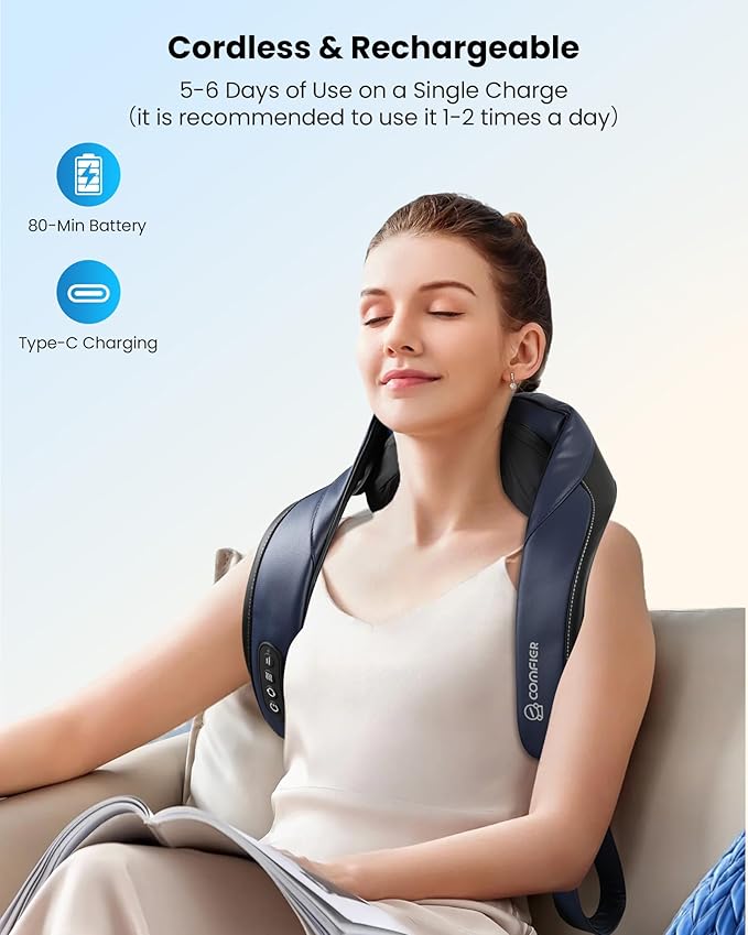 COMFIER FSA Eligible HSA Shiatsu Neck Massager with Heat Cordless Neck and Shoulder Massager for Pain Relief Deep Tissue Graphene Heating 4D Kneading Massage Pillow