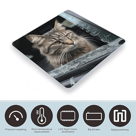 Cat Smashes Glass in Car Digital Bathroom Scale for Body Weight Weighing Scale with Backlit LCD Display High Precision Measurements &amp Measures Weight Up to 180kg
