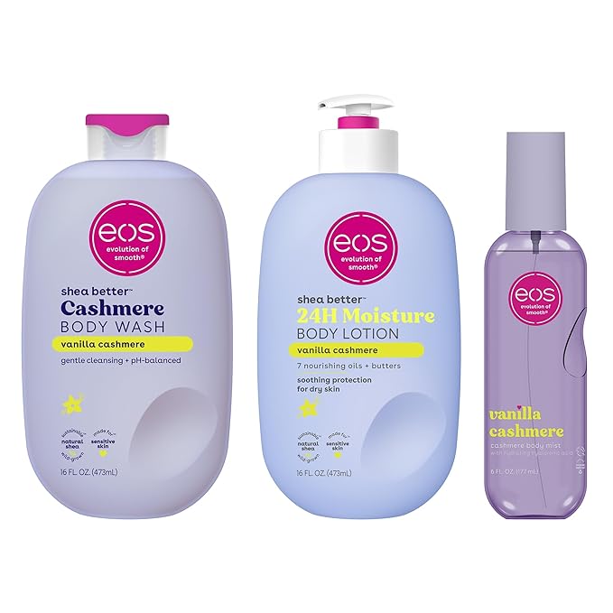 eos Vanilla Cashmere Scent Layering Bundle - Body Wash Body Mist Body Lotion