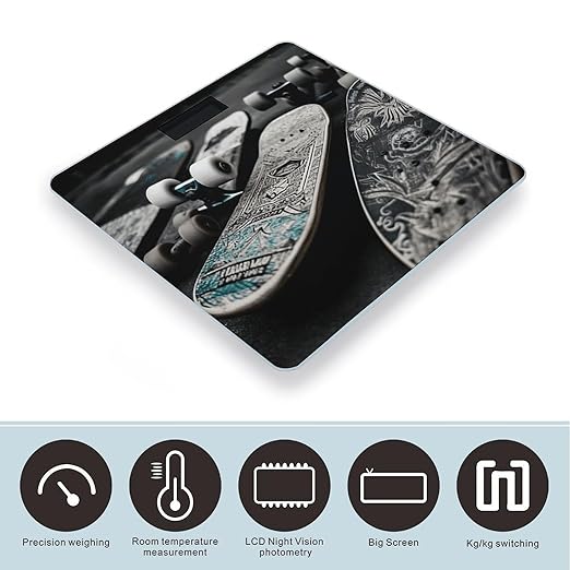 Skate Boards Scale for Body Weight Precision Bathroom Weighing Scales with Back Lit LCD Display Sturdy Tempered Glass Body Weight Scales Digital Bathroom Scale 400lb