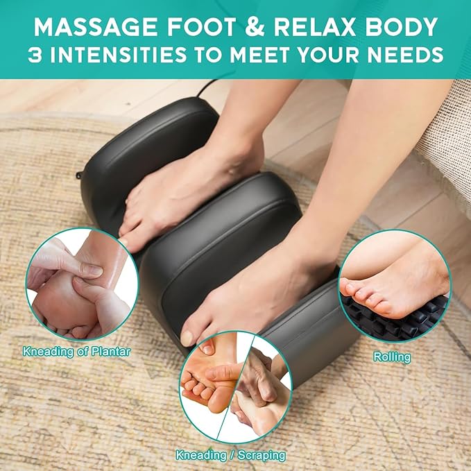 Electric Foot Massager Machine with Heat Shiatsu Kneading Feet and Calf Massagers for Relaxation Plantar Fasciitis Relief Deep Tissue Massage Gifts for Mom &amp Dad Wired Remote
