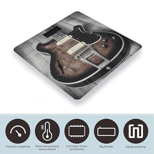Vintage Guitar Scale for Body Weight Highly Accurate Digital Bathroom Scale Sturdy Tempered Glass Weighing Scales with LCD Display Fashion Body Fat Smart Scales 400lb