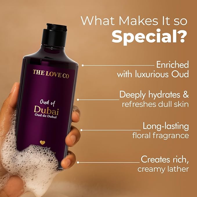 THE LOVE_CO. Body Wash for Women &amp Men | Oud of Dubai | Hydrating Gel Cleanser | Clean &amp Soften Skin | Made with Niacinamide &amp Shea Butter | Free From Parabens &amp Pthalates