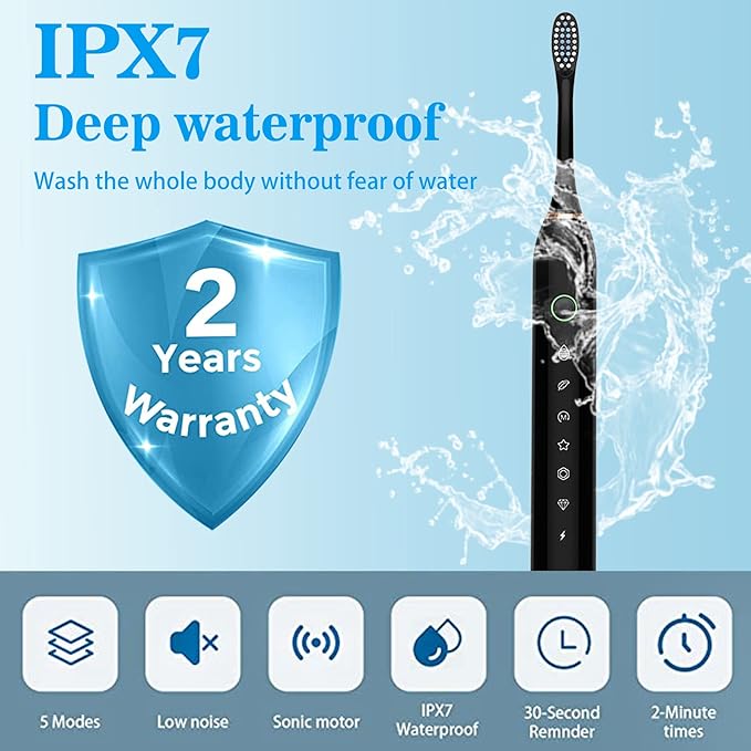 Electric Toothbrush for Adults Rechargeable Electric Toothbrush with 12 Brush Heads 42000vpm 6 Modes IPX7 Waterproof 3 Pack Soft Electric Toothbrush
