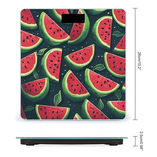Red Watermelon Scale for Body Weight Anti-Slip Digital Bathroom Scale Sturdy Toughened Glass Weighing Scales High Precision Safe Rounded Corners Smart Scales
