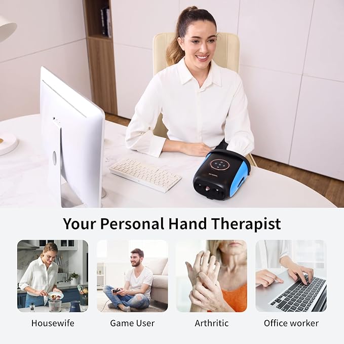 FIT KING Cordless Hand Massager with Compression &amp Heating Fingers Wrap Massage for Arthritis Pain and Carpal Tunnel Large Space for Both Men and Women (Blue)