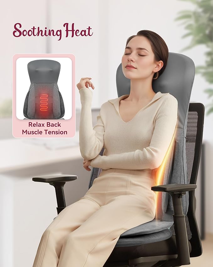 Shiatsu Neck Back Massager with Heat Massage Chair Full Body with Compression Chair Massage Pad with Vibration Seat Massager for Home Office Chair Use