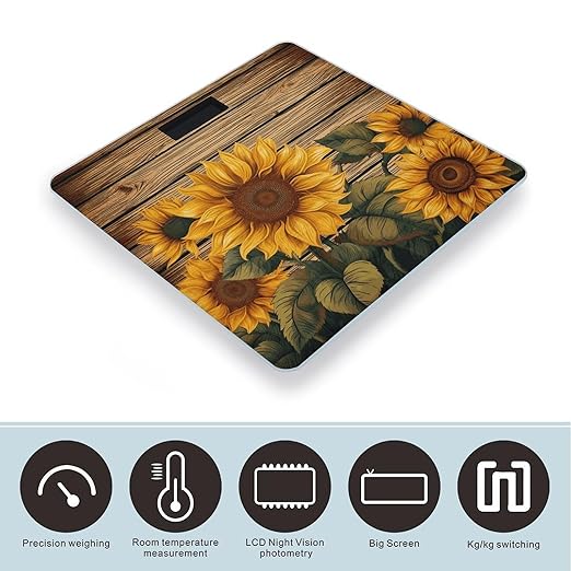 Paint Wooden Board Sunflower Scale for Body Weight Digital Bathroom Scale Accurate Smart Weight Scales with Large Display Weighing Machine High Precision Scales