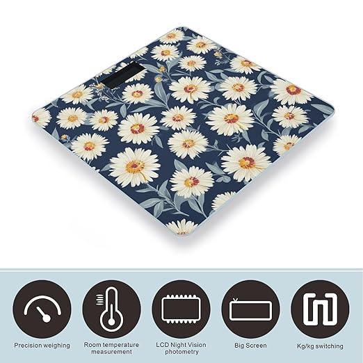 Automatic Switch Digital Bathroom Weighing Scale Smart Scale for Body Weight Daisy Flower Floral Print