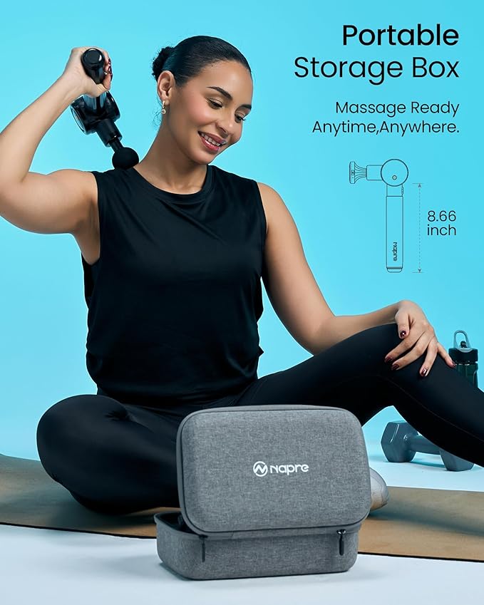 NAPRE Massage Gun with HeatMassage Gun Deep Tissue with Extension Handle &amp 3 Adjustable AnglesHandheld Percussion Back Massager for Muscle/Neck/Body Pain Relief6 Heads &amp Silentwith CaseBl