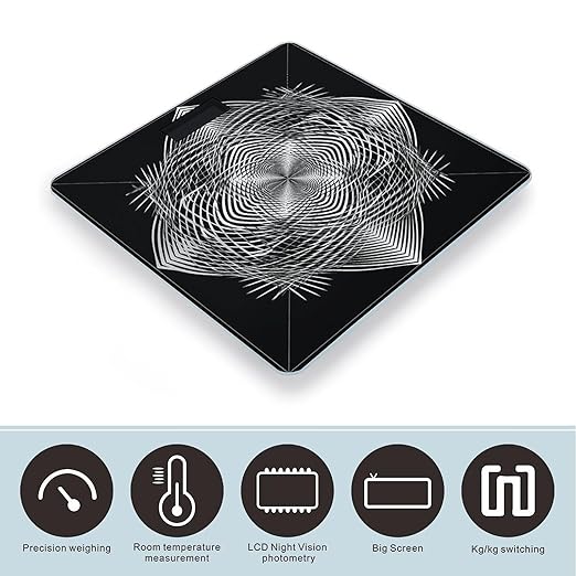 Black and White Geometric Shape Art Scale for Body Weight Accurate Digital Bathroom Scale Toughened Glass High Precision Scales Smart Weight Scales with Large LCD Backlight Display Weighing Machine