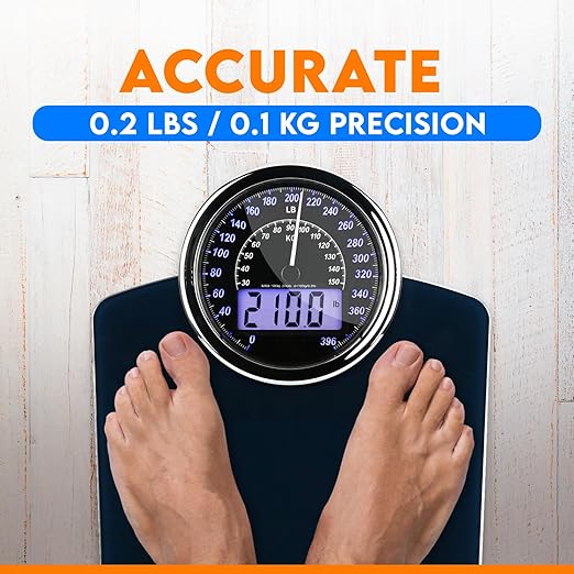ZENO Hybrid 2-in-1 Analog &amp Digital Weighing Scale for Body Weight up to 400lbs - Thick Tempered Glass - Extra Large Display - Easy to Read Digital Bathroom Scale - New - Dark Blue