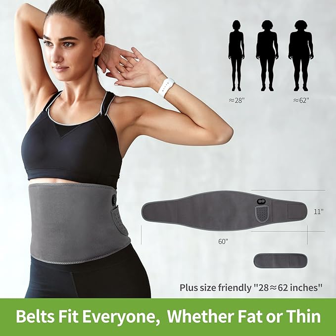 Wireless Heating Waist Belt with 8000mAh Battery 3 Vibration Modes &amp 3 Heat Levels Cordless Back Massager with Extension Strap for Lower Back Cramps Lumbar Support Office &amp Travel Use