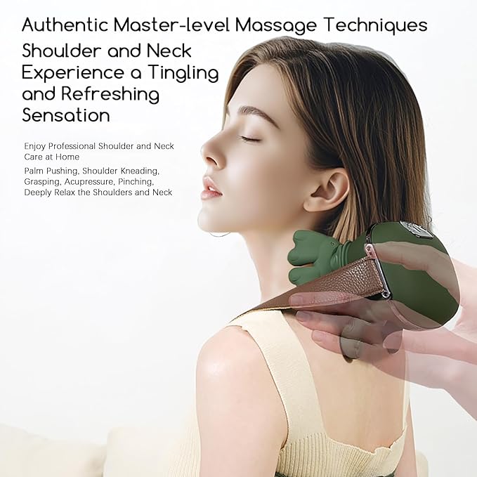 Neck and Shoulder MassagerPortable Shiatsu Back Massage Hand-Shaped Deep Tissue 4D Kneading Massager with Heat for Pain Relief and Muscle RelaxGifts for Women Men(Green)
