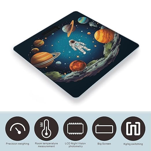 Outer Space Rocket Astronaut Scale with LCD Precision Weighing Scales Sturdy Tempered Glass Weight Scales Easy-to-Read Anti-Slip Weight Digital Bathroom Scale for Daily