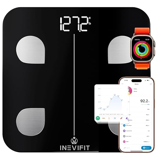 INEVIFIT Smart Body Fat Scale Highly Accurate Bluetooth Digital Bathroom Body Composition Analyzer Measures Weight Body Fat Water Muscle Visceral Fat &amp Bone Mass for Unlimited Users
