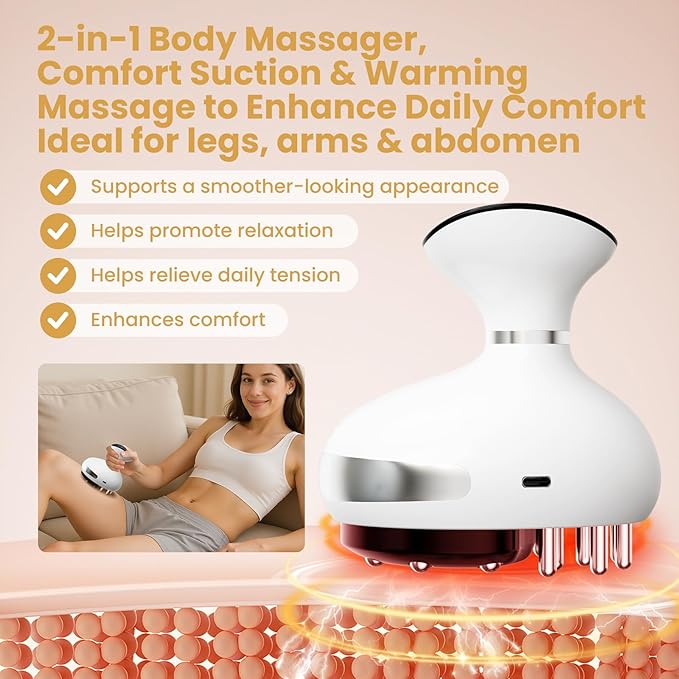 Electric 2-in-1 Body Massager for Relaxation Smooth Edge Glide Massage &amp Comfort Suction with Heat for Legs Arms &amp Abdomen Home Wellness Tool White