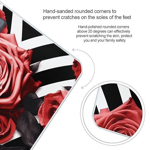 Roses Flower Floral Zebra Stripes Scale for Body Weight Anti-Slip Sturdy Tempered Glass Weighing Machine Highly Digital Accurate Bright LCD Bathroom Scale for Household Gift