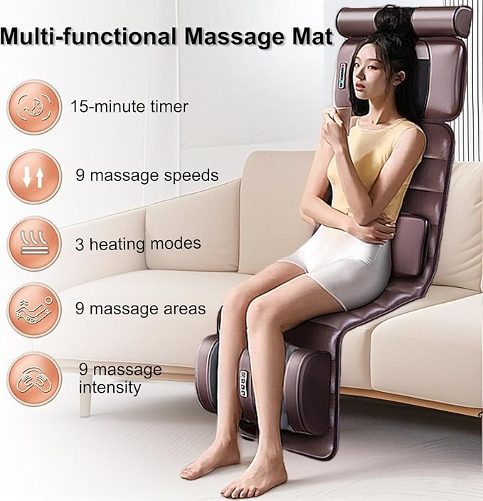 Vibration Massage MatFull Body Vibrating Heating Massage Pad10 Vibration Motors3 Strength Adjustments with Detachable Neck Massage Headrest and Multifunctional LegFoot Massagersfor Home Office