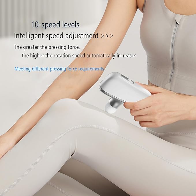 Mini Fascia Massage Gun Portable &amp Handheld Muscle Pain Relief in Neck Back Leg Hand Shoulder Deep Tissue Percussion Fascia Gun. (Silver-White)