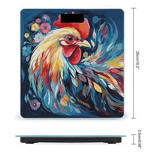 Art Colorful Chicken Scale for Body Weight Anti-Slip Sturdy Tempered Glass Weighing Machine Highly Digital Accurate Bright LCD Bathroom Scale for Household Gift