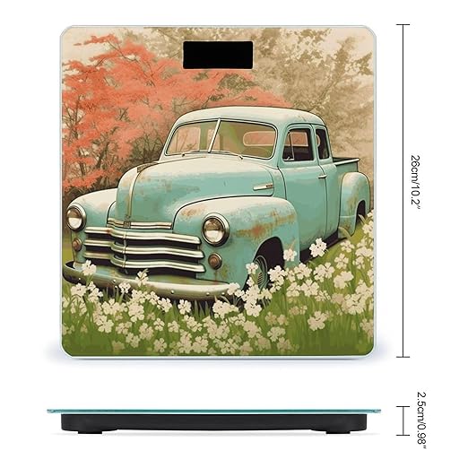 Spring Retro Car Digital Bathroom Scale for Body Weight with High Precision Digital Weighing Scale with BMI Clear LCD Display and Step-On Measures Weight Up to 180kg