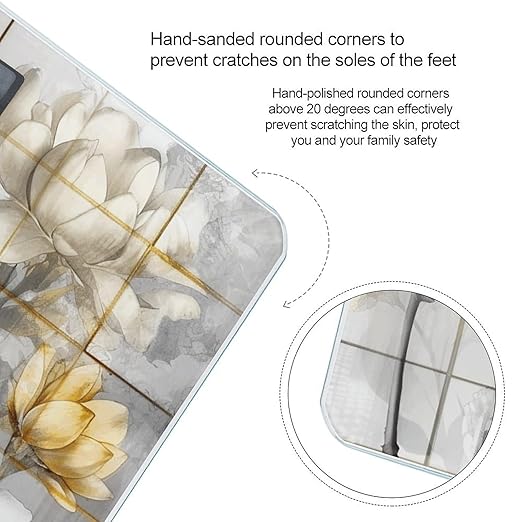 Beige Flower Bud Pattern Scale for Body Weight Accurate Digital Bathroom Scale Toughened Glass High Precision Scales Smart Weight Scales with Large LCD Backlight Display Weighing Machine
