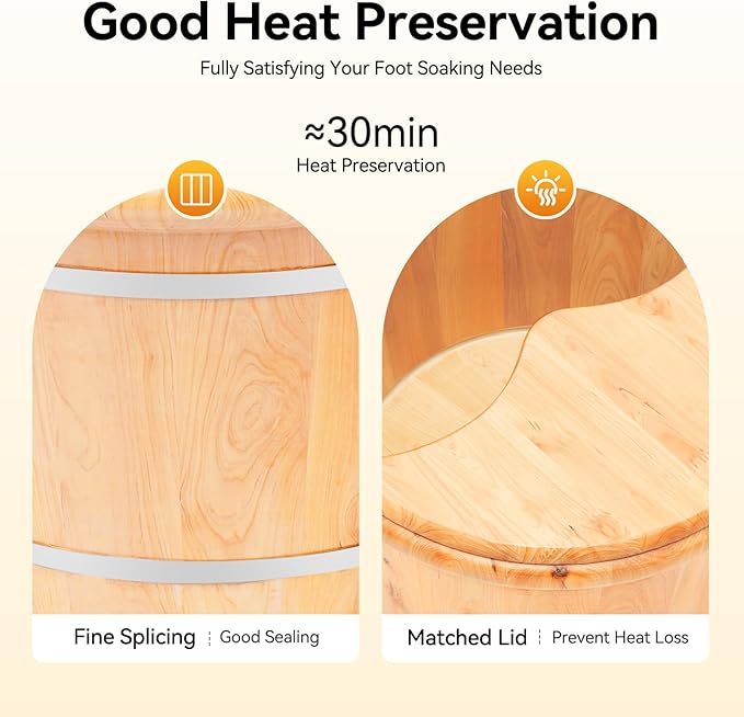 Wooden Foot Bath Bucket with Massager &amp lid Thickened Wood Foot Tub Spa Soaking Tub for Relaxation Wooden Foots Basin Set for Comfort Home Spa Experience