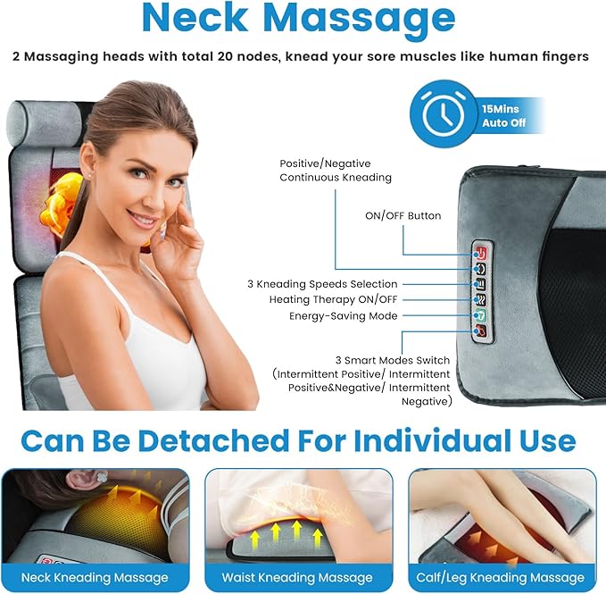 Moclever Full Body Massage Mat with HeatElectric Massage Pad for Back NeckFoot Lumbar Support3 Heated Levels 10 Vibrating Nodes W/Head PillowCloth Lumbar PillowTimer Anti-Slip Bottom Earplugs