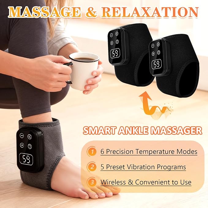 Foot Advanced Renew Triple Method Massager with 5 Vibration Modes and 6 Heat Levels Suitable for Pain Relief and Plantar Fasciitis Travel &amp Home Use（Black 2pcs）