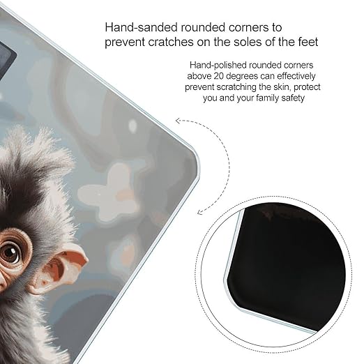 Digital Bathroom Scale for Body Weight Scale with Bright LCD Display High Accuracy Step-On Technology Auto On/Off Cute Monkey Digital Scales 400 Lbs /180kg