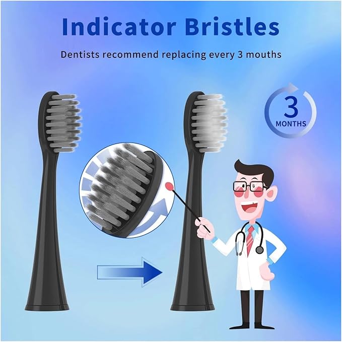 10pcs Replacement Toothbrush Heads Compatible with Burst Adult Electric ForCompatible for Seago S9 S1 S6 S8 S21 S26 S28 SG540 SG860(Black 10pcs)