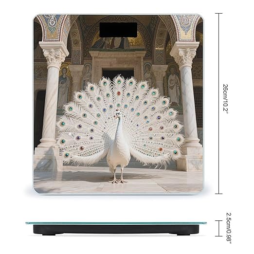 White Peacock Weight Scale Large Digital Bathroom Scales with Bright LED Display Non Slip Digital Scale and Step On Fashion Weighing Machine for Body
