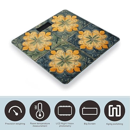 with Orange Pattern Scale for Body Weight Accurate Digital Bathroom Scale Toughened Glass High Precision Scales Smart Weight Scales with Large LCD Backlight Display Weighing Machine