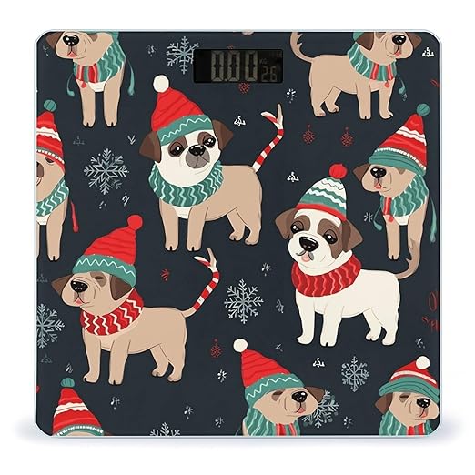 Merry Christmas Dog Scale for Body Weight High Precision Digital Weight Scales with LCD Display Anti-Slip Sturdy Slim Tempered Glass Bathroom Scale for Home Use