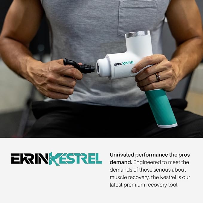 Ekrin Athletics White Kestrel Percussive Massager - Enhanced Precision &amp Comfort for Elite Muscle Recovery &amp Wellness - Relieve Sore Muscles and Stiffness