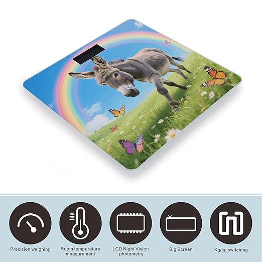 Donkey Butterflies (Rainbow) Weight Scale Cute Bathroom Scale for Body Highly Accurate Digital Weighing Machine for People Compact LCD Display Scales with Sturdy Toughened Glass Scales