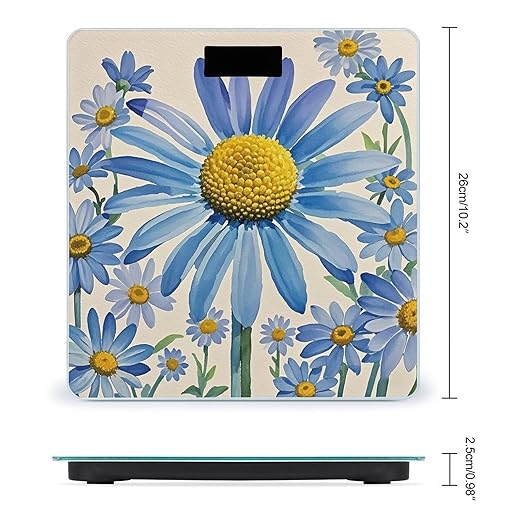 Blue Flower Watercolor Daisy Smart Scale for Body Weight Accurate Bathroom Scale with LED Display Digital Weight Scales Weighing Machine High Precision Scales for Bath Home