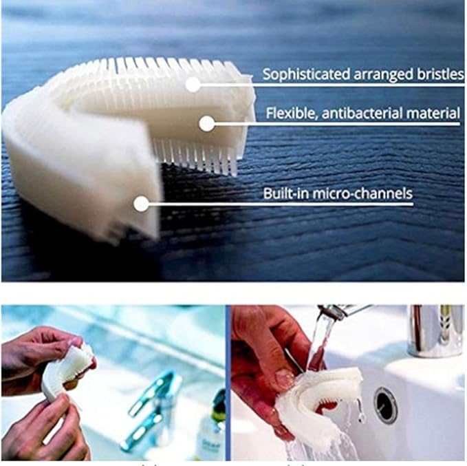 VIDECOR Automatic Electric Toothbrush for Adults 360 Degree Ultrasonic Electric Toothbrush 100% Food Graded Silicone Electric Travel U Shape ToothbrushBlue