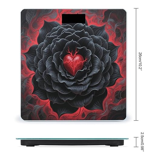 Black Mandala Heart Scale for Body Weight Sturdy Tempered Glass Weighing Scales with LCD Display Accurate Digital Bathroom Scale Convenient Body Fat Smart Scales Easy Read