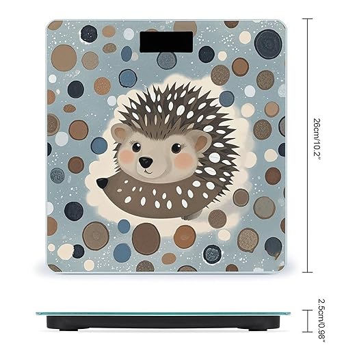 Hedgehog Polkadot Bathroom Scale for Body Weight Bathroom Digital Electronic Weighing Scale with Back Lit LED Display Sturdy Tempered Glass Weight Watchers Scales 400lb
