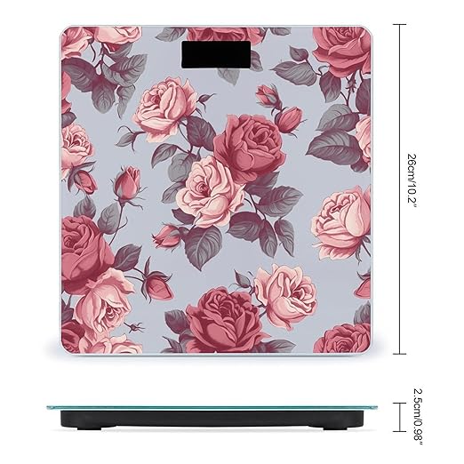 Red Roses Floral Scale for Body Weight Anti-Slip Sturdy Tempered Glass Weighing Machine Highly Digital Accurate Bright LCD Bathroom Scale for Household Gift